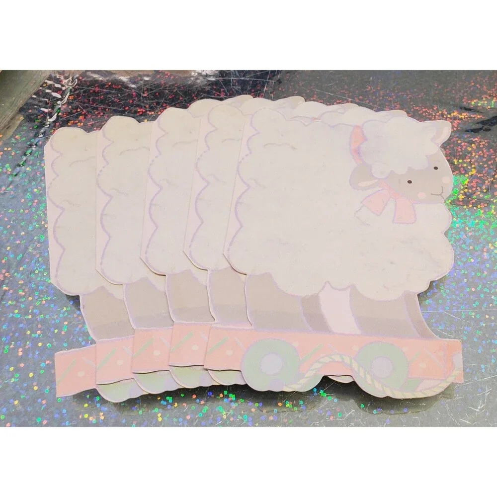 Vtg Birth Announcements Set Of 5 Lamb Pull Toy Baby Girl Hallmark Cards Unused